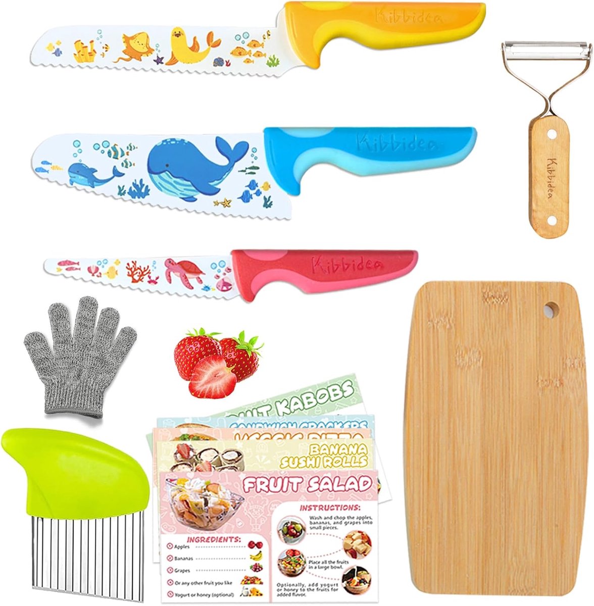 SnelShoppen - Kindermes Set 7-delig, Veilig Kindermessen voor Koken en Snijden van Fruit en Groenten, Geschikt voor Kinderen vanaf 3 Jaar, Multifuncti