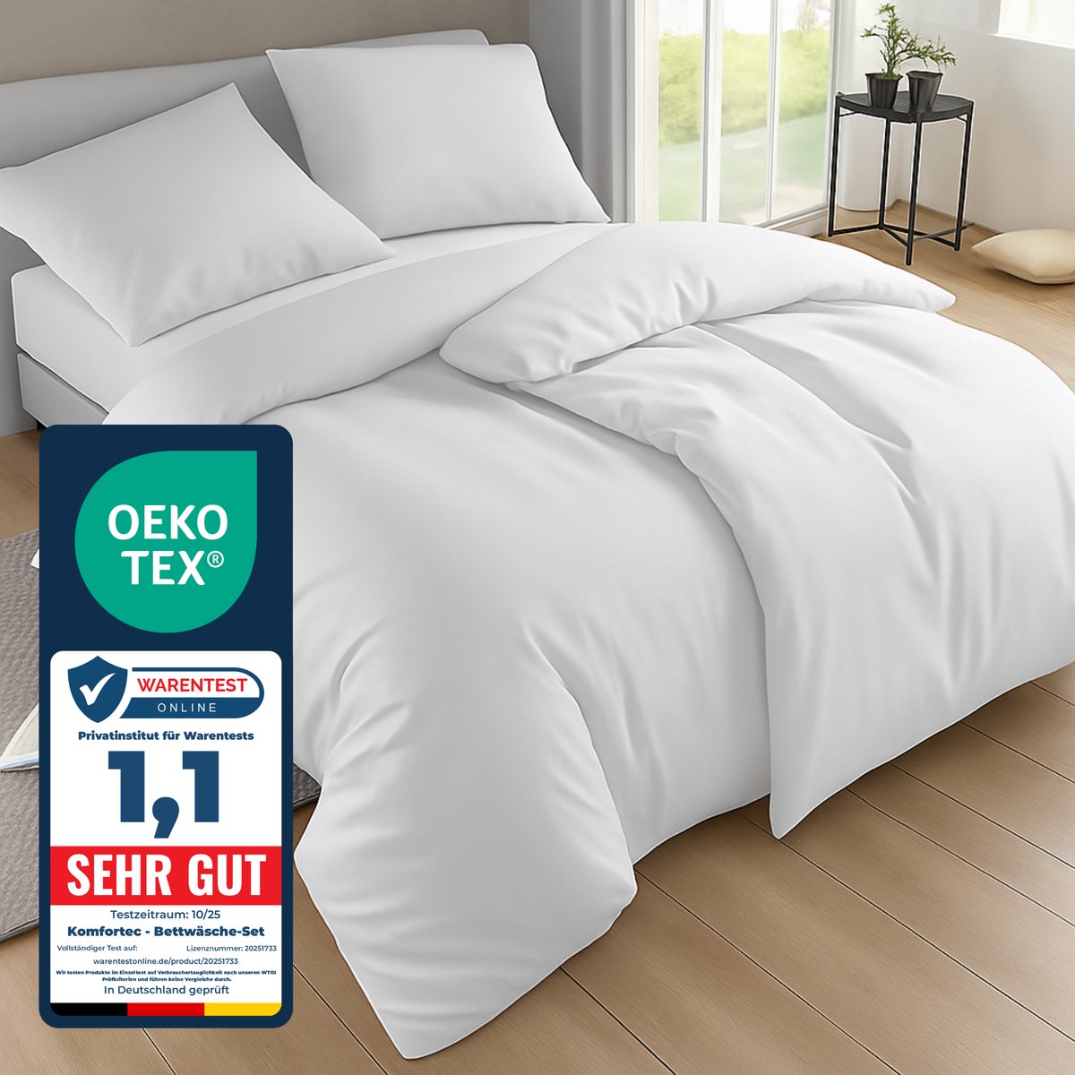 Komfortec Premium Dekbedovertrek 2x155x220cm + Kussensloop 2x80x80 cm - 100% Microvezel - 90 g/m² - 4-Delige Superzachte Beddengoedset - met Rits - Wit