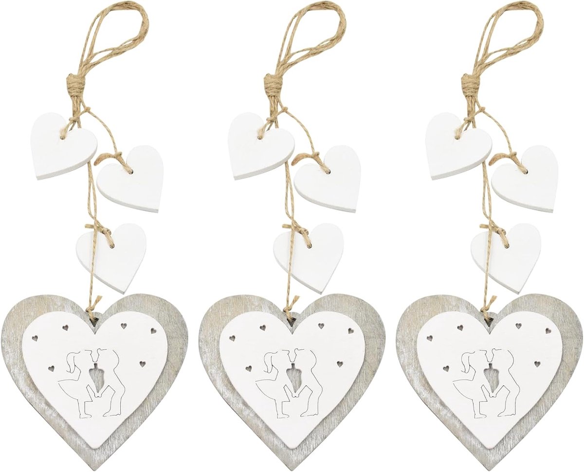 SnelShoppen - 3 Stuks Hartvormige Hangers van Hout, Decoratieve Harthangers, Houten Raamdecoratie, Ideaal voor Huis & Tuin, Cadeau & Doe-Het-Zelf Hand