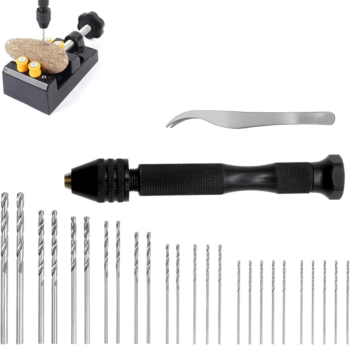 SnelShoppen - Mini Handboor Set met 25 Microboortjes 0.5-3 mm, Precisie Boor voor Sieraden, Hobby, Modelbouw en DIY Projecten