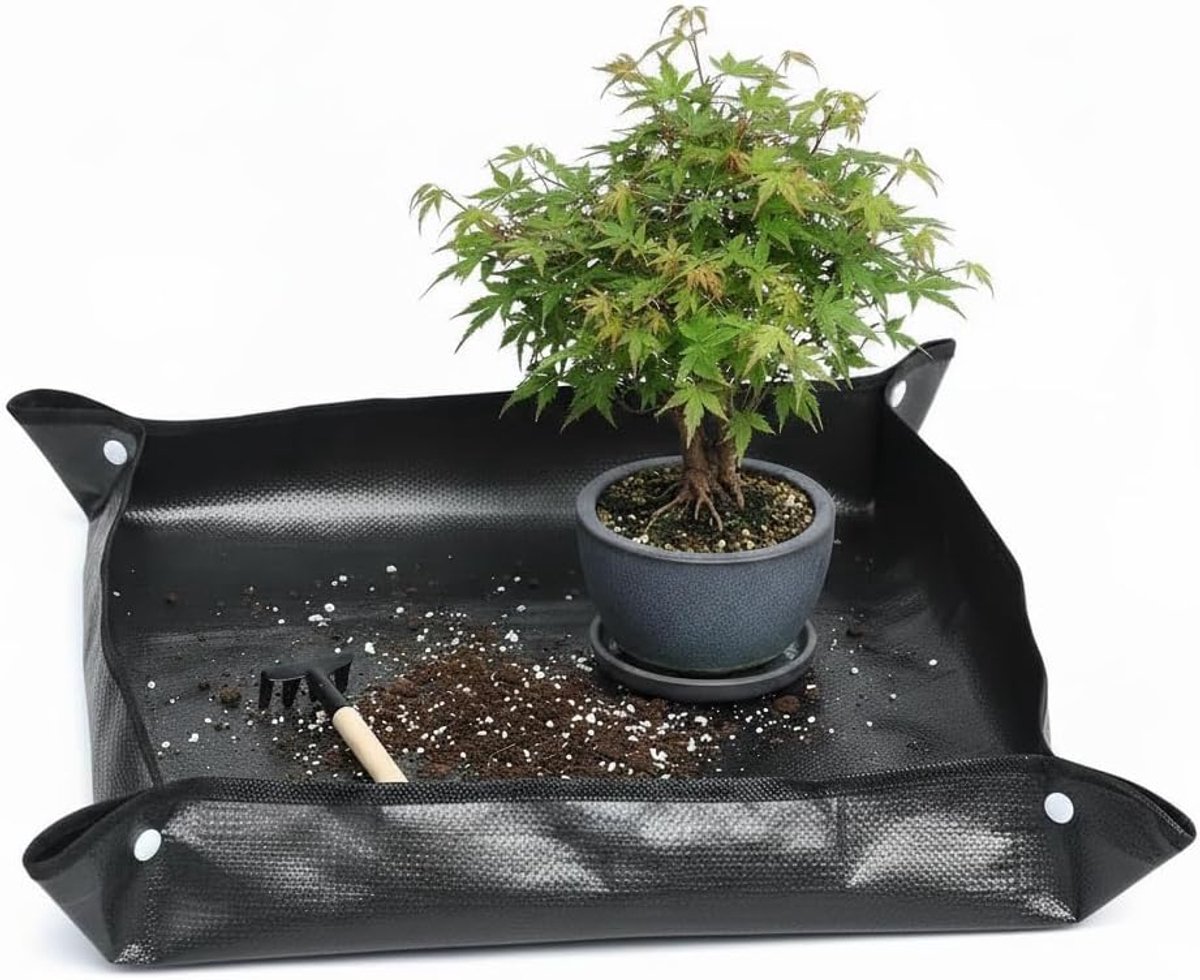 SnelShoppen - Plantenverpotmat 150 x 100 cm - Waterdichte Tuinmat - Opvouwbare Plantenmat voor Bodemwissel en Verplanten - Zwart - Ideaal voor Tuin, B