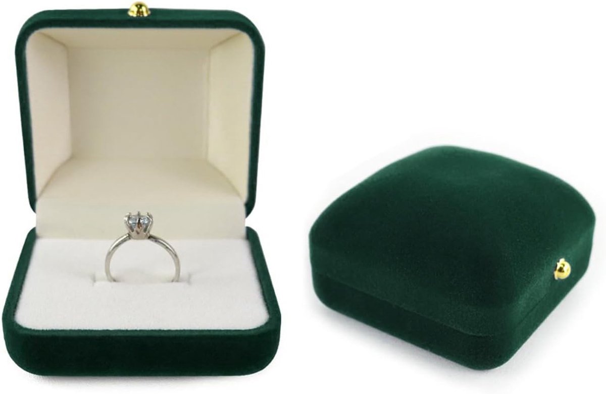 SnelShoppen - Luxe Ringdoos van Velvet voor Trouwringen, Verlovingsringen en Sieraden – Groene Ring Box met Gouden Sluiting – Perfect voor Huwelijk, V