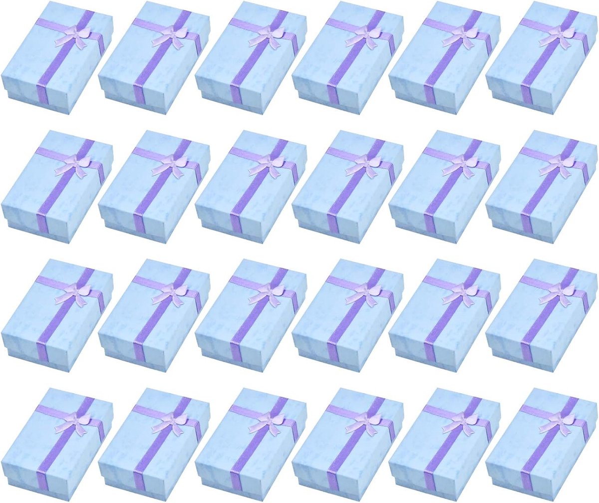 SnelShoppen - 24 Stuks Kleine Geschenkdozen voor Sieraden - Papieren Doosjes met Strik voor Ringen, Oorbellen, Kettingen en Hangertjes - Paars - Perfe