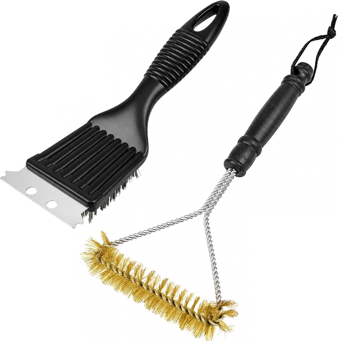 Draadborstel set voor grillreiniging met schraper, 3-in-1 borstel voor gietijzeren en roestvrijstalen roosters, ideaal voor verbrande gerechten en houtskoolgrills - 20 cm en 30 cm