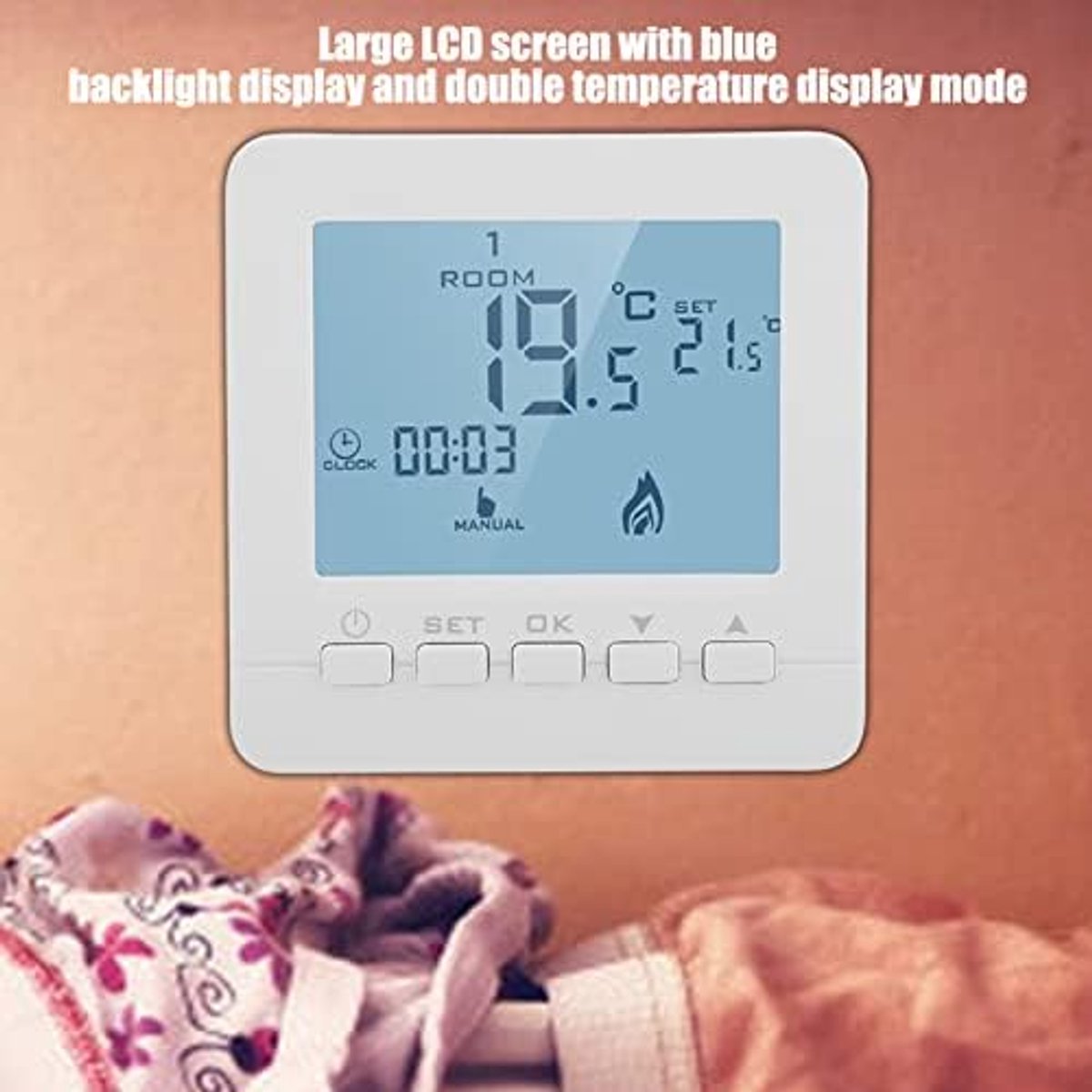 SnelShoppen - Programmeerbare Digitale Thermostaat met LCD Display, Kinderslot, Geheugenfunctie, Slimme Temperatuurregelaar voor Thuisverwarming en Wa