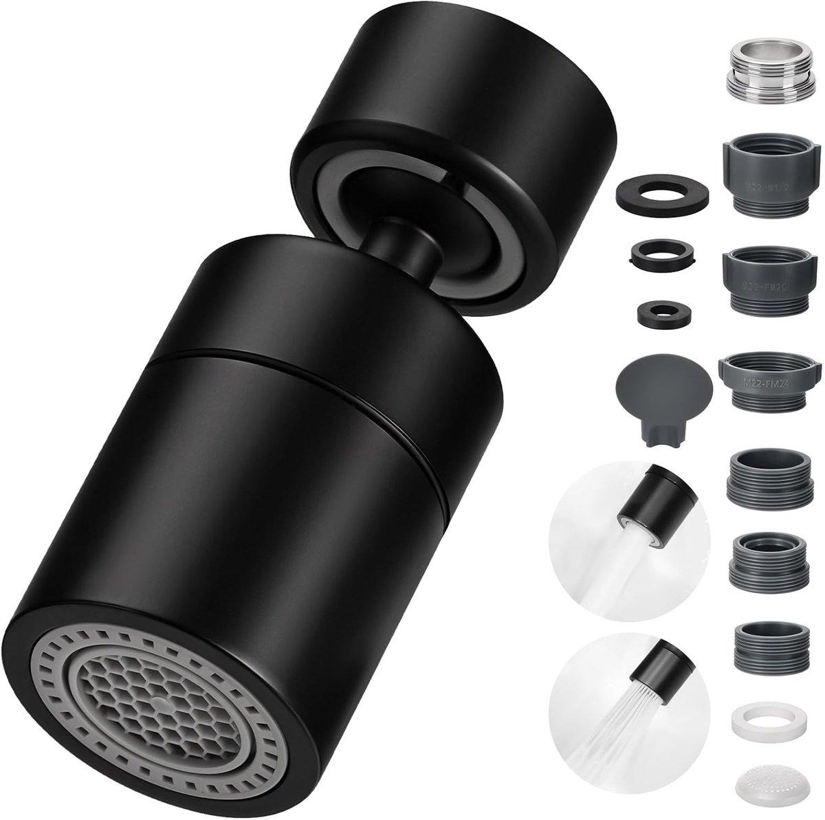 SnelShoppen - 360° Draaibare Kraanaccessoire, M22/M24, Waterbesparend met 2 Stralen, Perlators, Tapverlenging voor Keuken en Badkamer