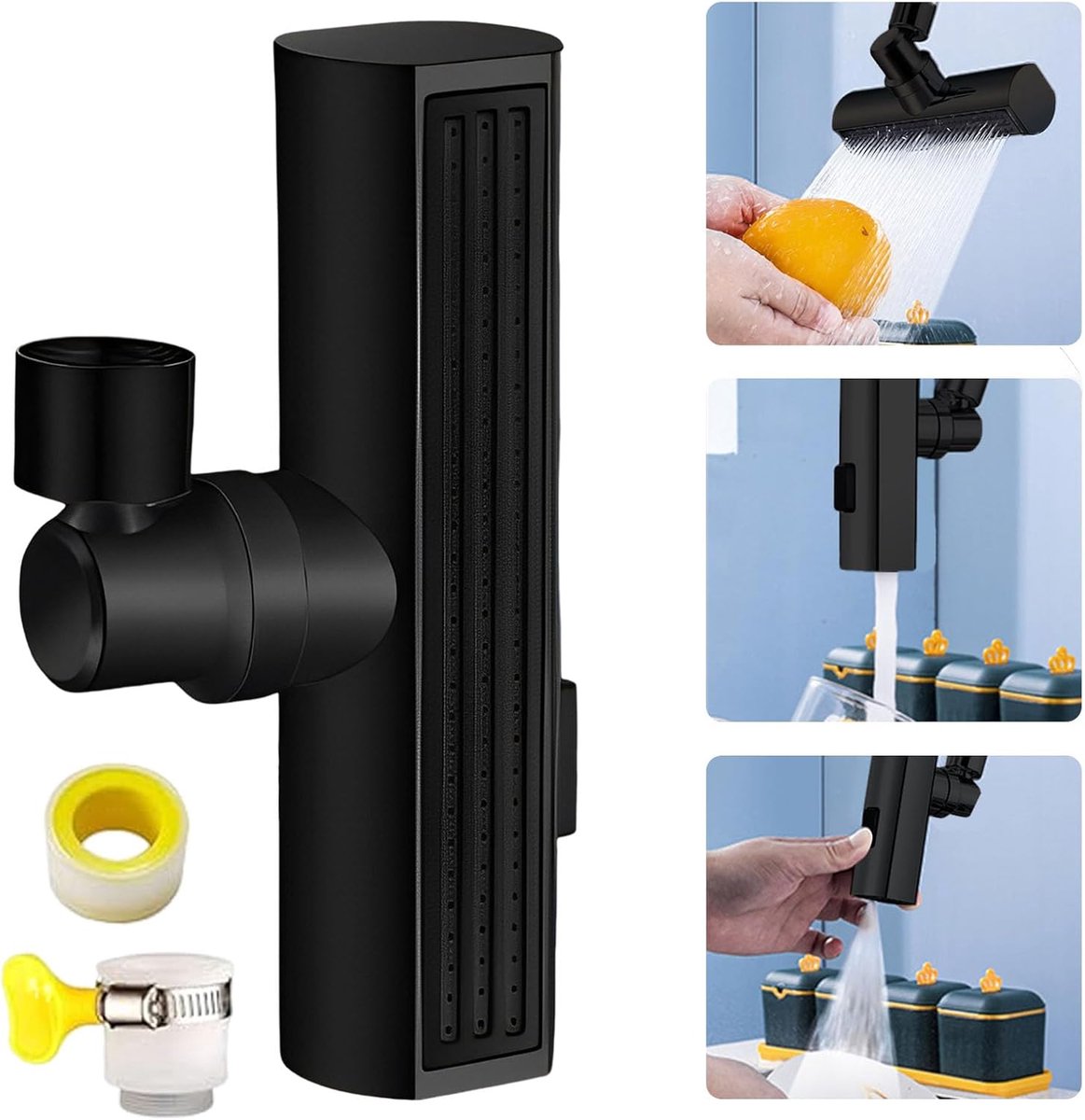 SnelShoppen - Rotating Kraanverlenging met 3 Waterafgifte Types - Messing en ABS - Universele Koppeling voor Keuken en Badkamer - 22 mm Draadverbindin
