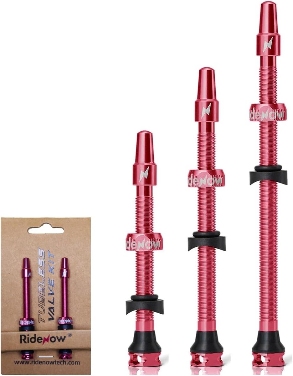 SnelShoppen - Set van 2 Tubeless Ventielen - 45 mm/65 mm/85 mm Presta Ventielen van 7075 Aluminium - Anodized Zwart en Roze - Voor MTB, Gravel en Race