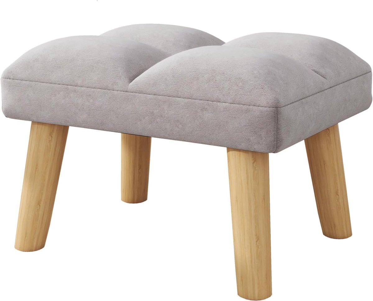 SnelShoppen - Luxe Velvet Voetenbankje - Moderne Pouf met Houten Poten - Multifunctioneel Stoeltje voor Woonkamer en Slaapkamer - 40 x 30 x 27 cm - Gr