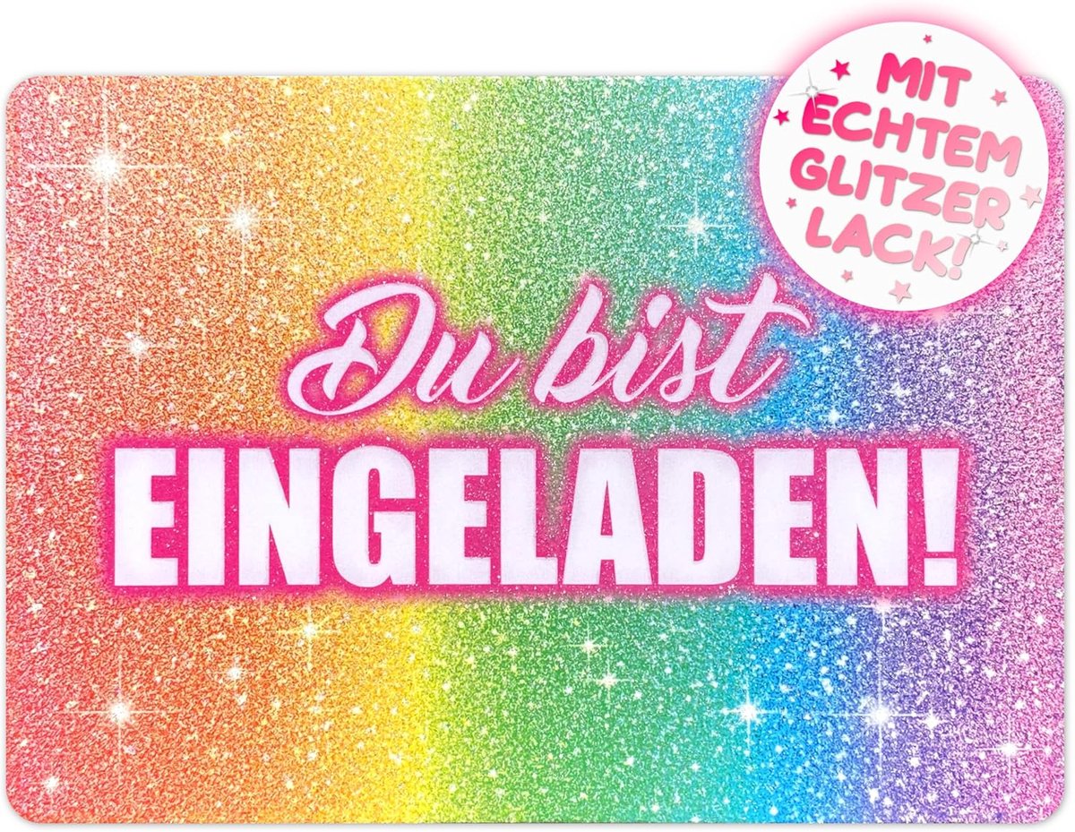 SnelShoppen - 12x Glitter Party Uitnodigingskaarten Kinderen - Regenboog Uitnodigingen voor Kinderverjaardag - Glitterlak Sterren VIP - Feest, Tuin, Z