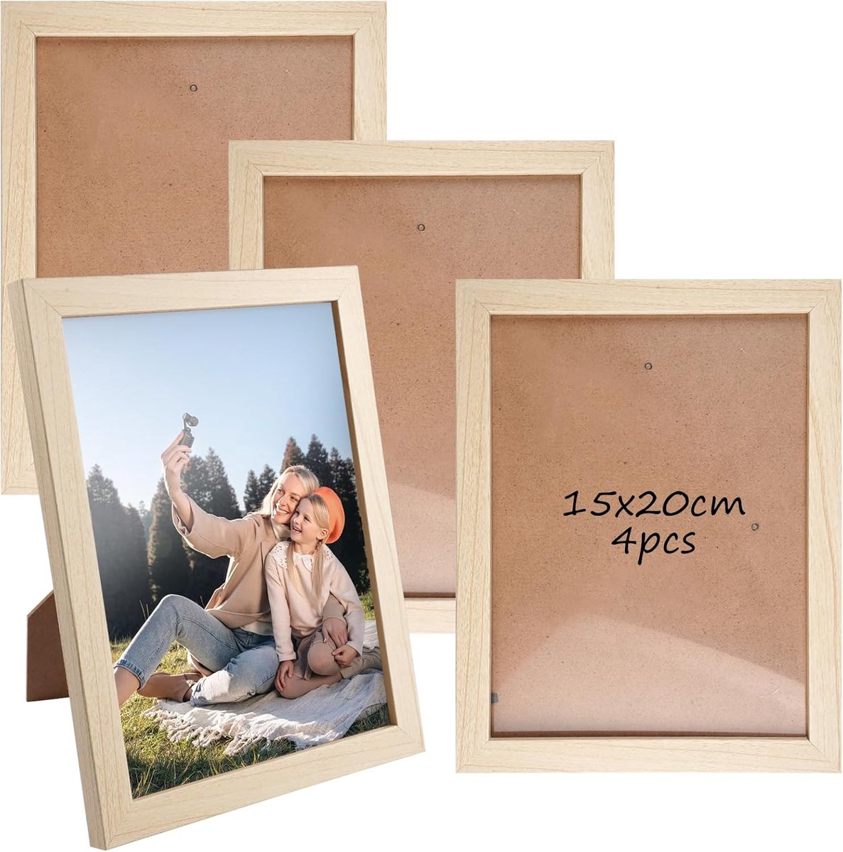 SnelShoppen - 4Pcs Desk Standing Picture Frame Set 15x20cm - Eco-vriendelijk MDF Foto Lijs