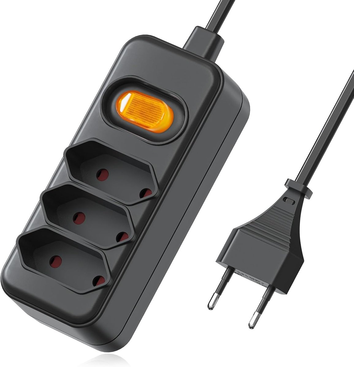 SnelShoppen - 2m Euro Extension Cable, 3-Way Socket Strip met Schakelaar, 1 naar 3 Euro Stroomverdeler, Max. 625W, Zwart, Perfect voor TV, Computer en