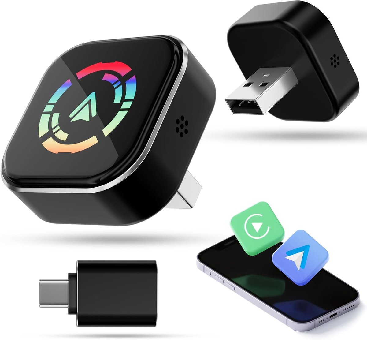 SnelShoppen - CarPlay Wireless Adapter 2-in-1 - Converter voor Wired CarPlay & Android Auto naar Draadloos - Type C & USB - Plug and Play voor iOS 10+