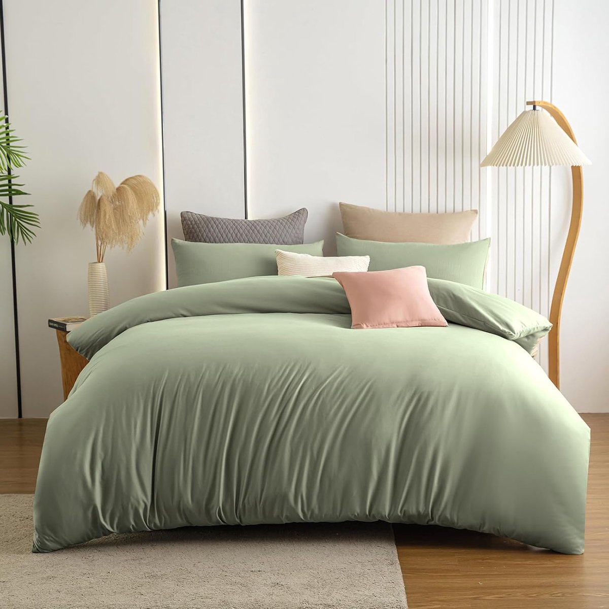 SnelShoppen - Microfibre Beddegoed Set - Non-Iron en Kreukvrij - Duvet Cover 155 x 220 cm + Kussenhoes 80 x 80 cm met Rits - Sage Groen - Zacht en Com