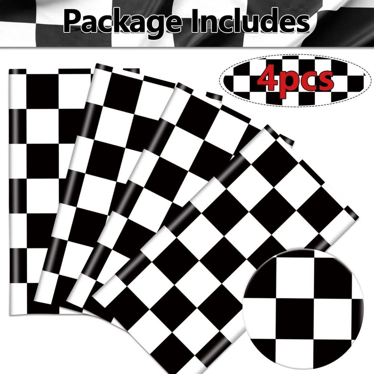 SnelShoppen - 4 Stuks Racing Auto Tafelkleed - Zwart Witte Karo Tafelkleed voor Verjaardagsfeest - 130x220cm Plastic Tafelkleden voor Kinderfeestjes e