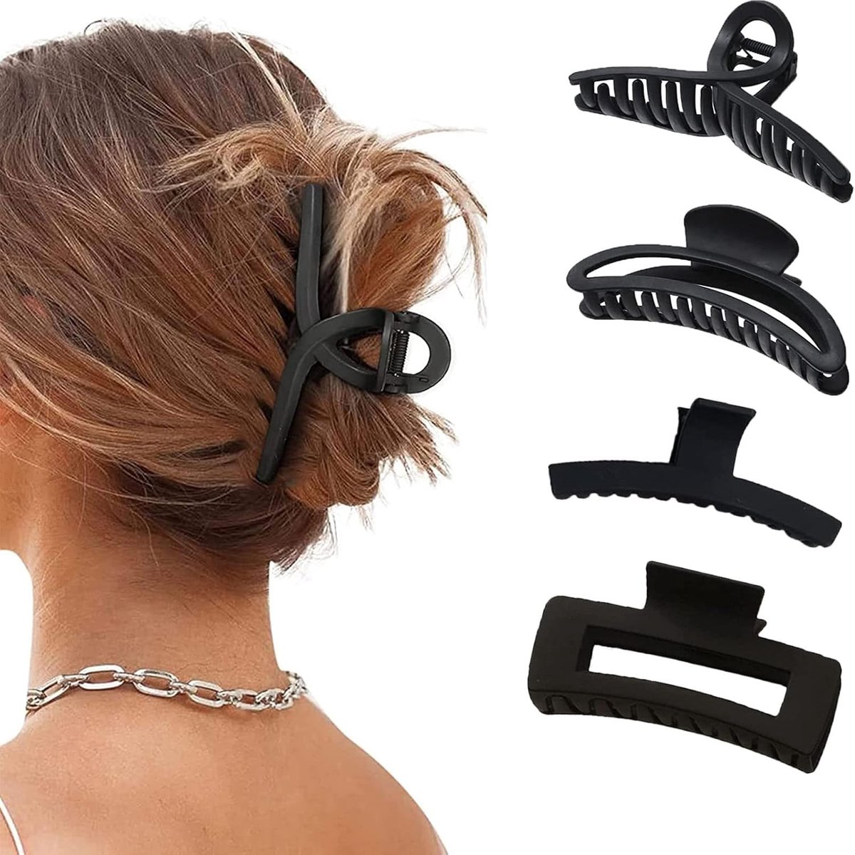 Thijox - 4 Stuks Matte Haarclips, Antislip Klauwhaarclips, Grote Zwarte Haarclips voor Vrouwen en Meisjes, Perfect voor Dikkere en Dunne Haarstijlen