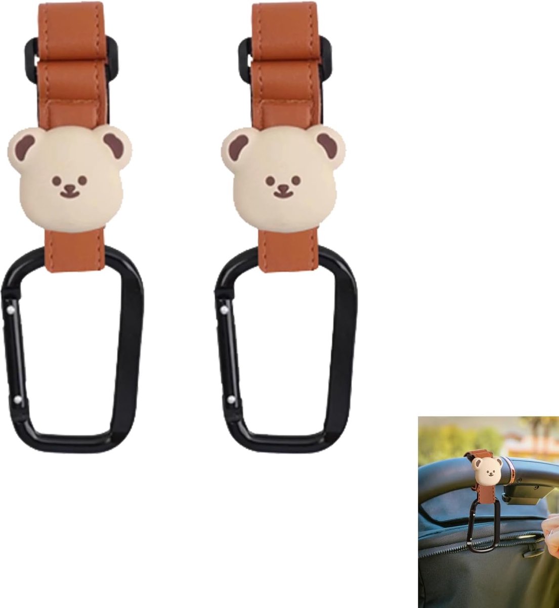 SnelShoppen - 2 Stuks Kinderwagen Haak Bagagehouder Pram Hooks Met Grote Carabiner - Geschikt Voor Kinderwagens, Fietstrailers, Loopwagens - Duurzaam