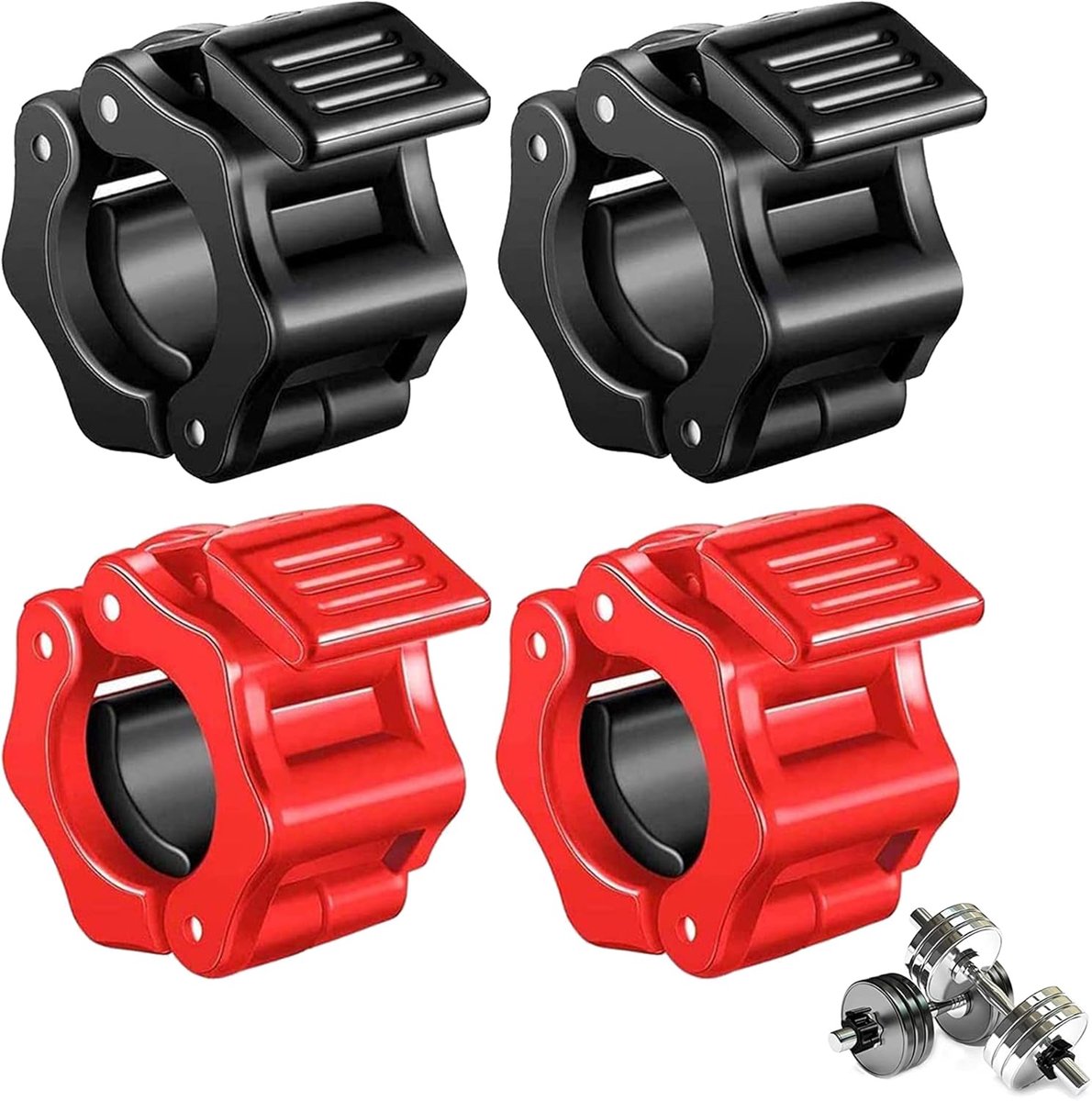 SnelShoppen - 4Pcs Dumbbell Clips Dumbbell Collar Clips Non Slip Dumbbell Clips voor 28mm Gewichtheffen en Fitness - Rood en Zwart Trainingsaccessoire