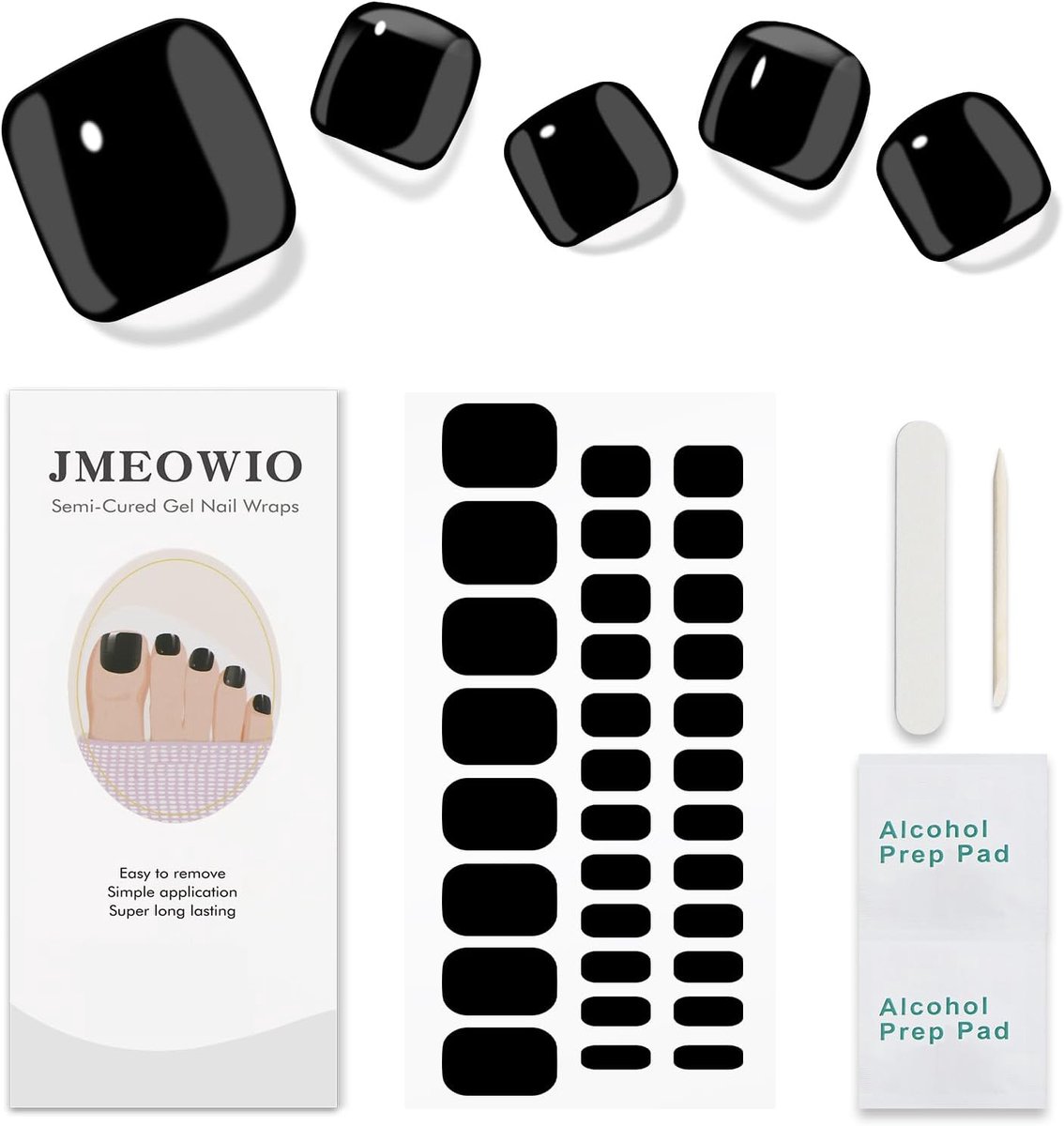 SnelShoppen - Black Nail Foil Gel Toenail Art Sticker - 20 Stuks Semi-Cured Gel Nagelstickers - Duurzaam en Veilig - Perfect voor Feestjes en Dagelijk