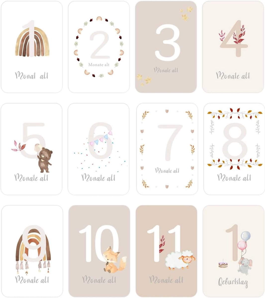 SnelShoppen - Leersao Mijlpaalkaarten Baby - 12 Stuks Op Noble Papier - Babyshower Cadeau - Ideaal Voor Eerste Momenten - Baby Fotografie - Veilig En
