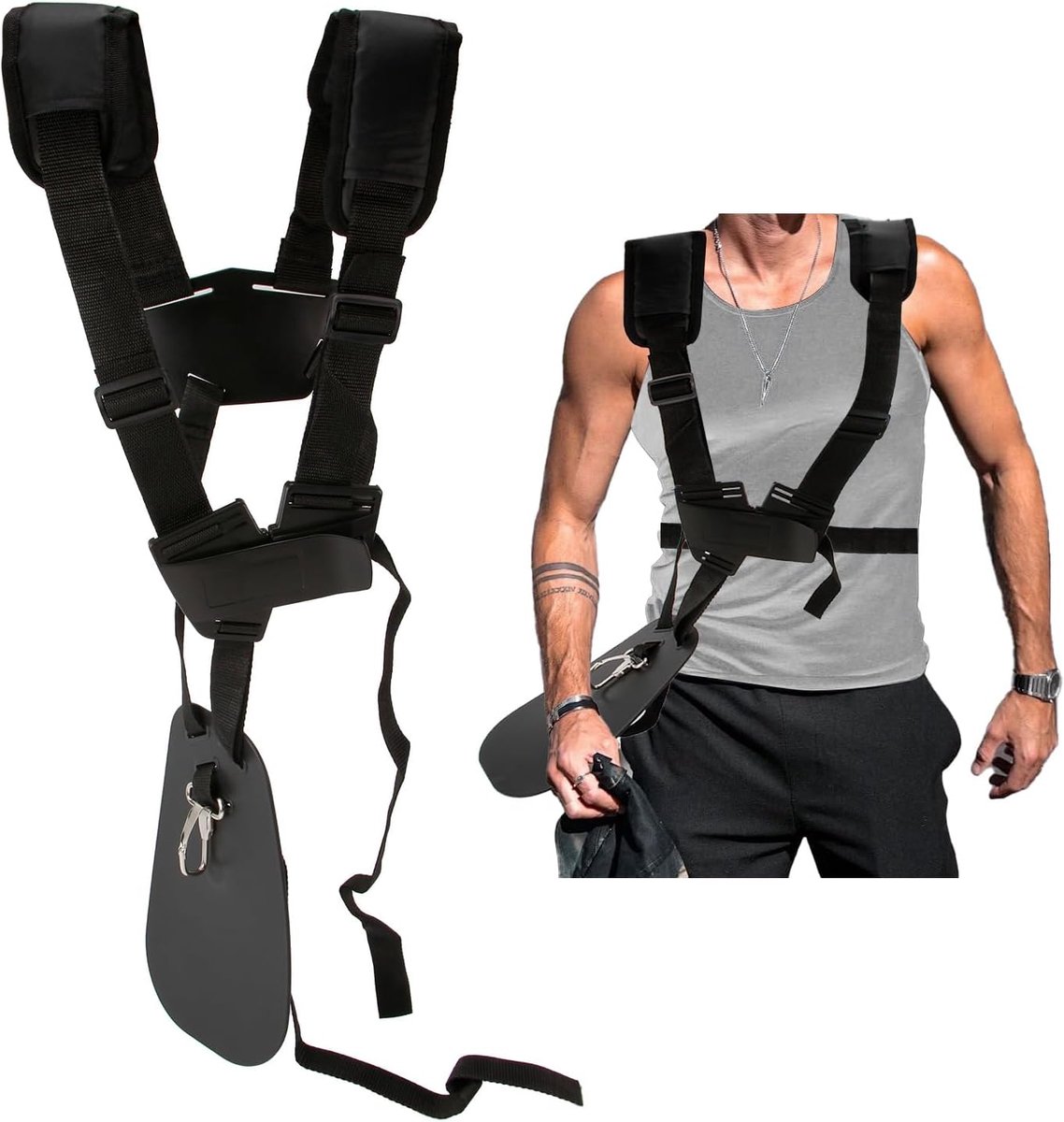 SnelShoppen - Verstelbare Schouderriem voor Bosmaaiers en Trimmers, Gevoerde Nylon Schouderband, Ergonomische Draagriem voor Tuinieren, Zwart