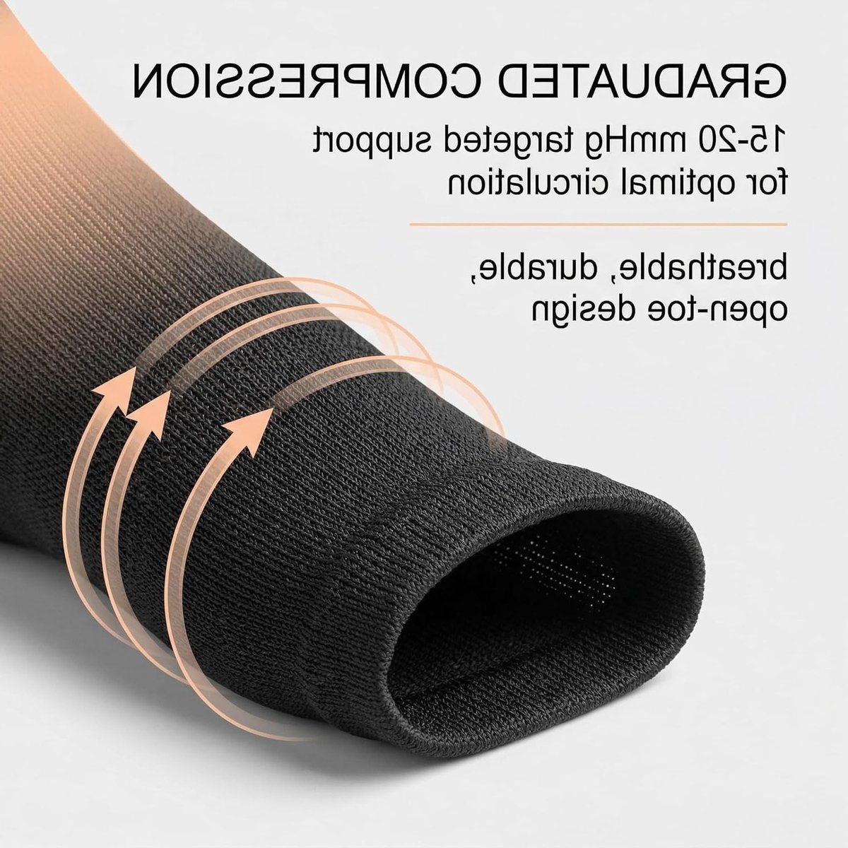 Compressiekousen voor Dames en Heren, Maat S/M (EU 36-40), Open Teen Steunkousen 15-20 mmHg voor Sport, Vlucht en Herstel, Zwart, Ademend en Comfortabel