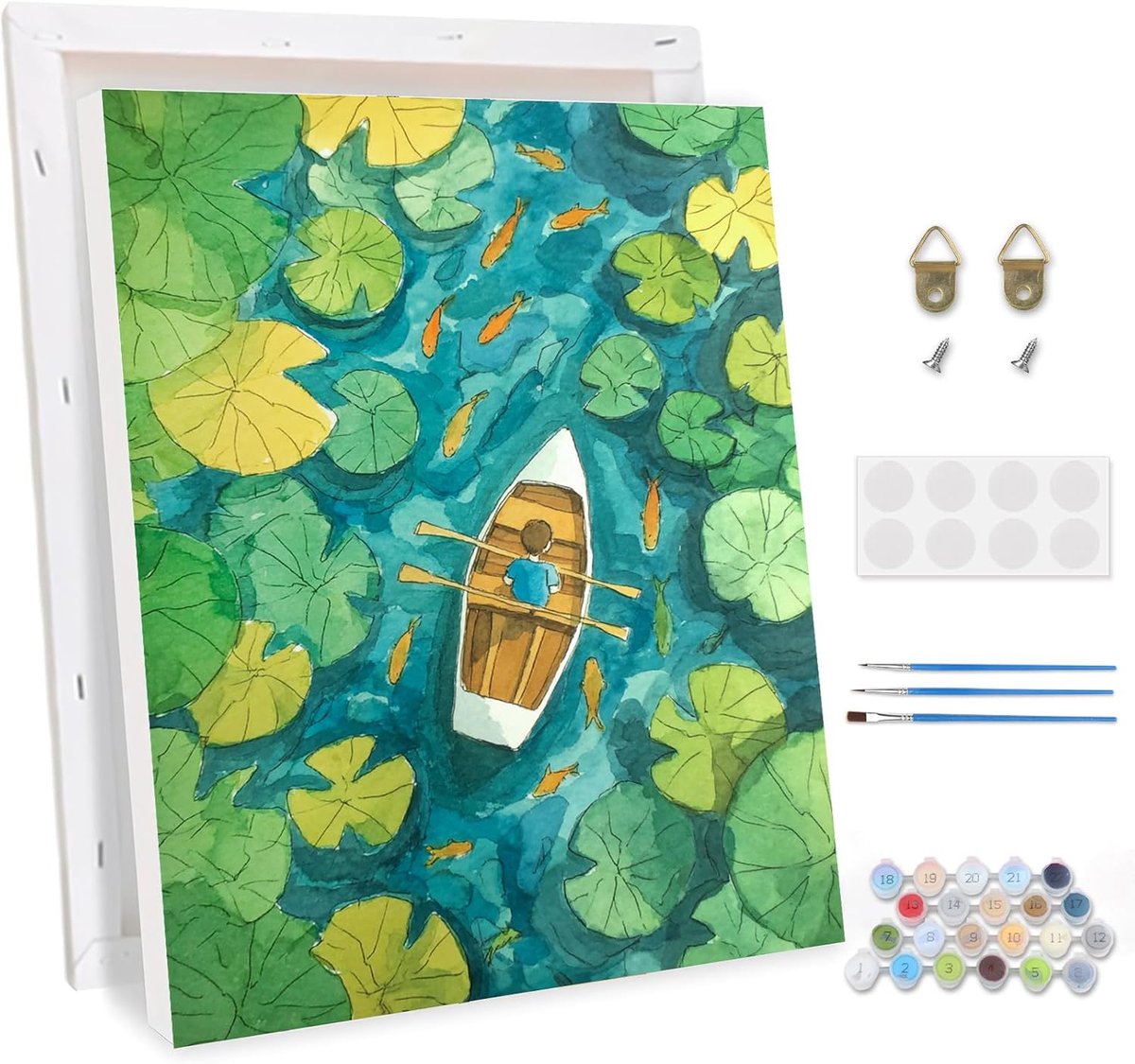 SnelShoppen - Tekeningen op Nummer voor Volwassenen met Lijst - Boot en Lotusblad - DIY Acryl Schilderen Set voor Beginners - Inclusief Canvas, Verf e
