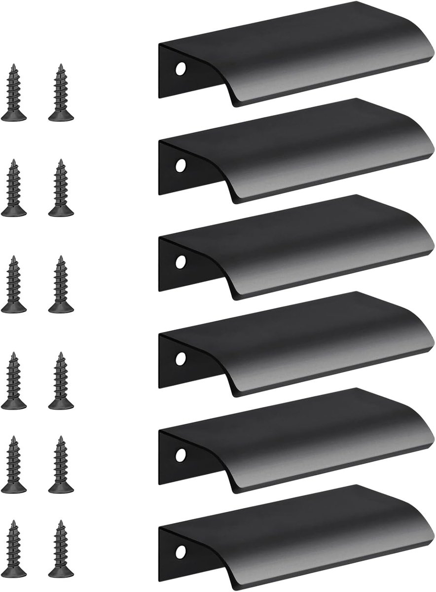 SnelShoppen - 6 x Verborgen Keukenhandvatten Aluminium - Ergonomische Handgrepen voor Kasten, Lades en Schoenkasten - Ideaal voor Keuken en Interieur
