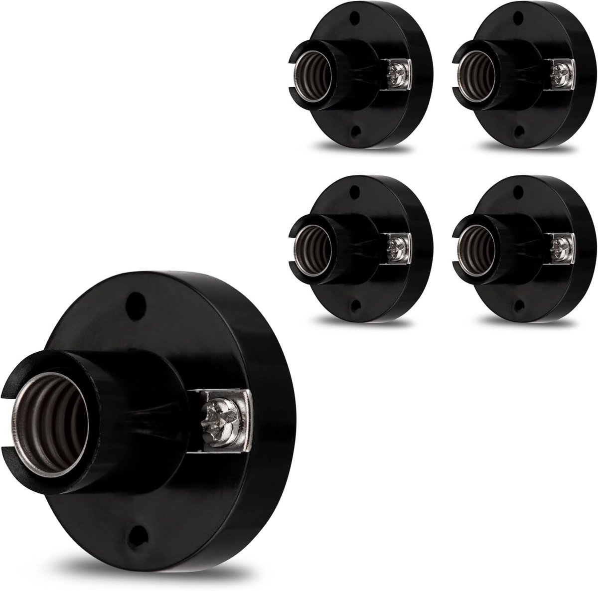 SnelShoppen - E10 Fitting voor Gloeilampen tot 40W - Zwarte Lampenvoet - 5 Stuks - Ideaal voor Feest, Camping en Tuin