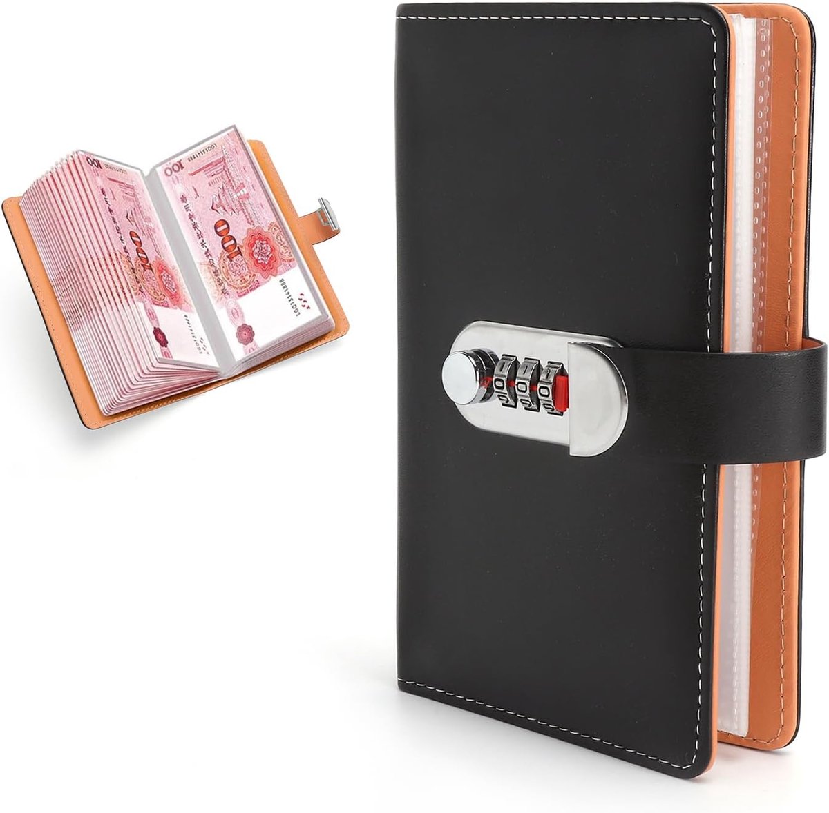 Thijox - Budgetplanner met slot, A6 spaarboek met wachtwoord, 100 enveloppen, geldbesparende map, zwart, perfect voor sparen en budgetteren