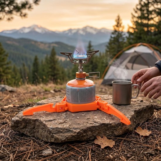 SnelShoppen - Opvouwbare Gas Tank Houder - PC Stabilisator voor Gas Cooker - Lichtgewicht Camping Statief - Oranje - Compact en Duurzaam van Snelshoppen — afbeelding 2