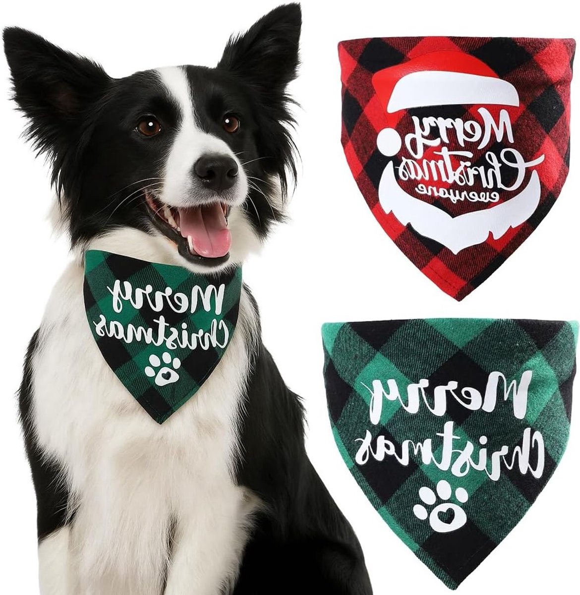 Set van 2 honden sjaals voor kerst, stijlvolle hondenaccessoires, feestelijke hondenoutfits in rood en groen