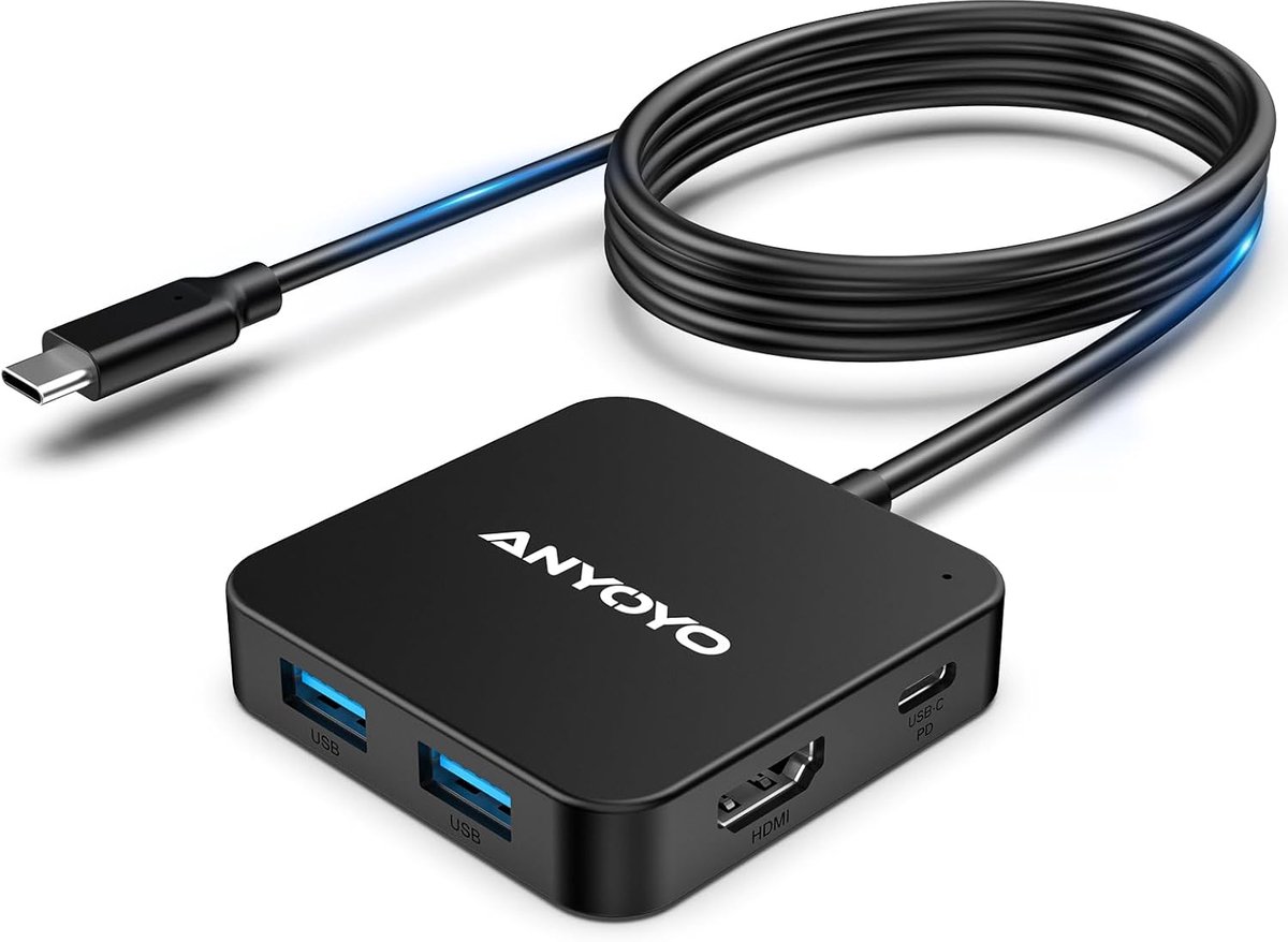 SnelShoppen - USB C Hub 6-in-1 Adapter met 4K HDMI, 100W PD Fast Charging, 4ft/120cm, 3x USB 3.0 Poorten voor MacBook Air/Pro, Multi-Port Adapter
