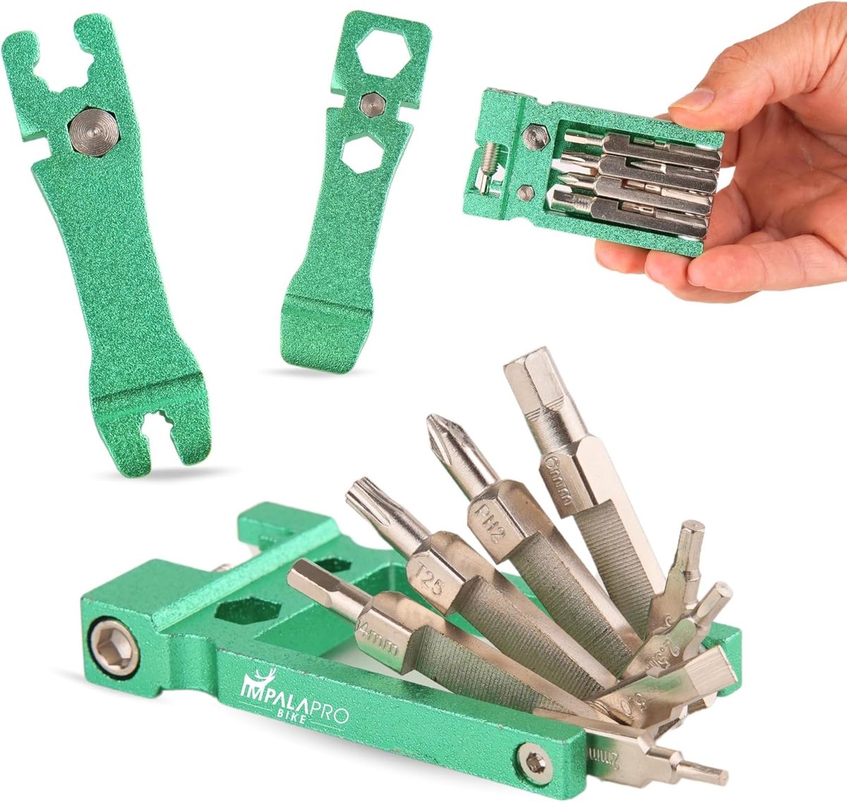 SnelShoppen - 20-in-1 Fietsmultitool Ultralicht Compact (117 g) - Chrome Vanadium Gereedschapset voor Mountainbike met Kettingbrug - Groene Fietsacces