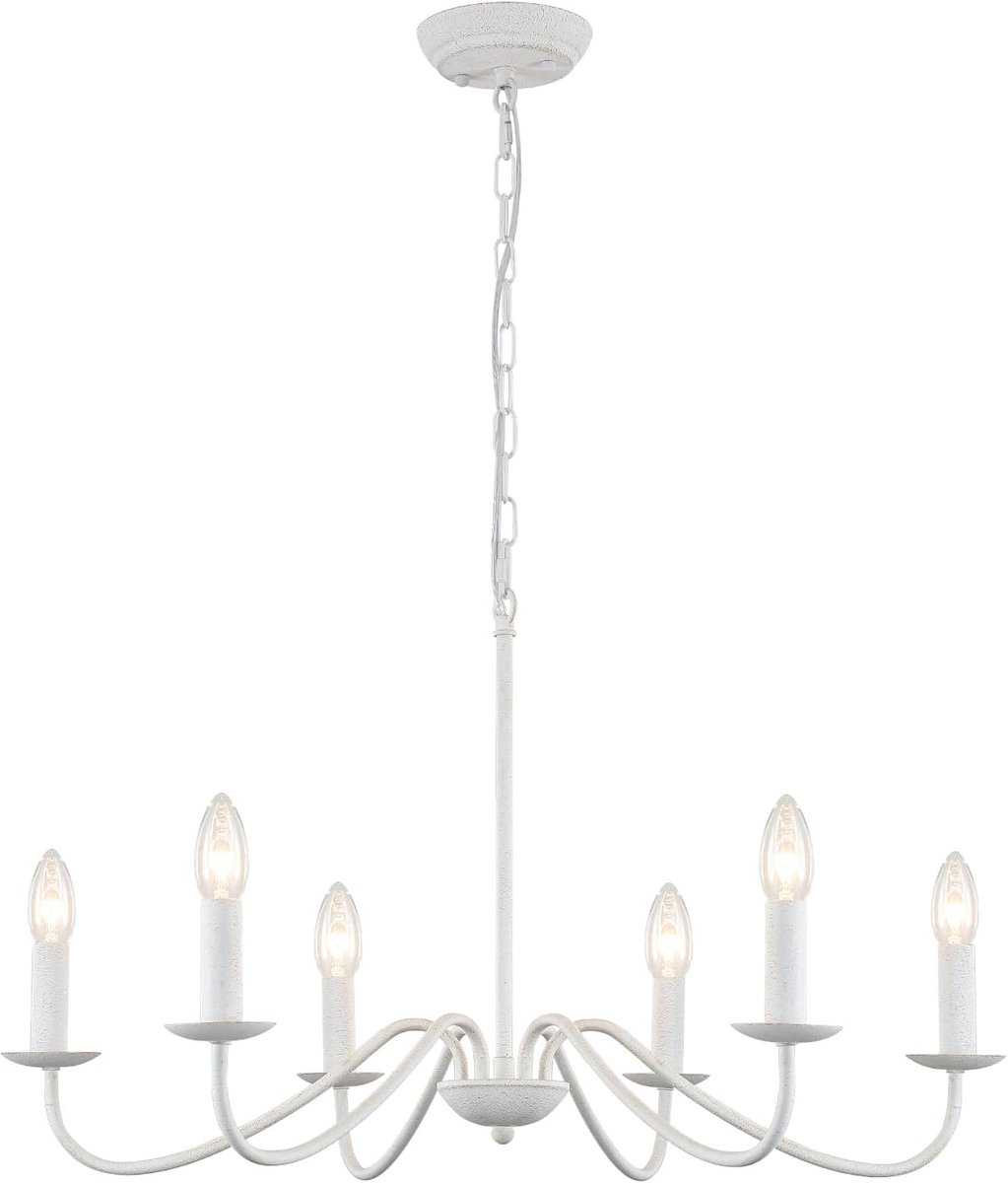 SnelShoppen - Witte Kroonluchter Plafondlamp voor Woonkamer, 6 Lichten Vintage Chandelier Modern Boerderij Stijl, Weerstandige Rustieke Hanglamp voor
