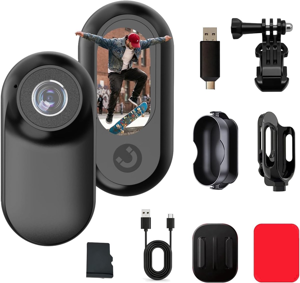 SnelShoppen - Mini Action Cam Bodycam 1080p met Geheugenkaart, Draagbare Helmcamera voor Fiets, Motor, Outdoor, Wandelen, Skiën, Compact en Lichtgewic