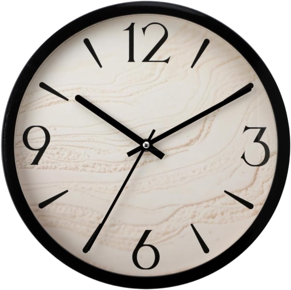 SnelShoppen - Moderne Minimalistische Wandklok 30 cm - Zwarte Frame - Textuur Dial - Stille Beweging - Geschikt voor Woonkamer, Slaapkamer, Keuken, Ka