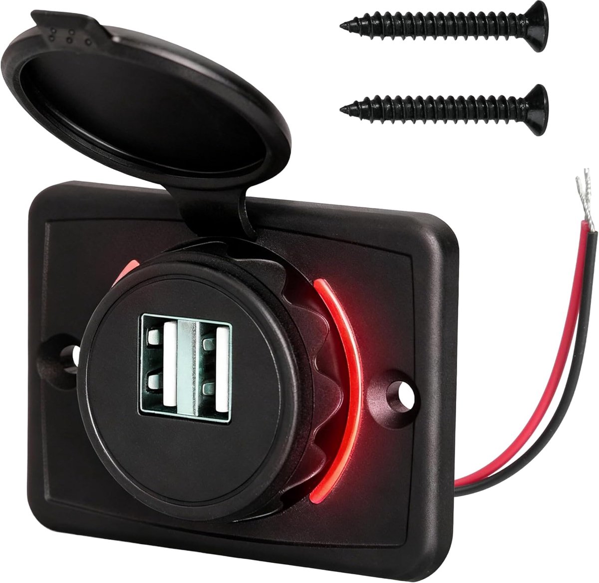 SnelShoppen - Car USB Socket Dual USB Oplaadpoort - Zwart - ABS - 12V/24V Geschikt voor Motorhome, Motor, Caravan, Bus en Boot