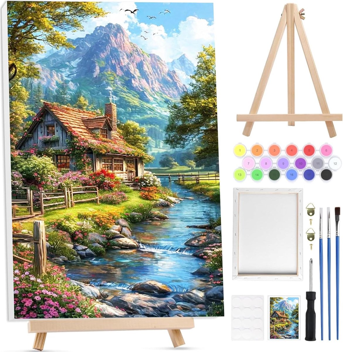 SnelShoppen - Paint by Numbers voor Volwassenen - Compleet Schilderpakket met Canvas, Acrylverf, Penselen en Houten Easel voor Thuisdecoratie - Ideaal