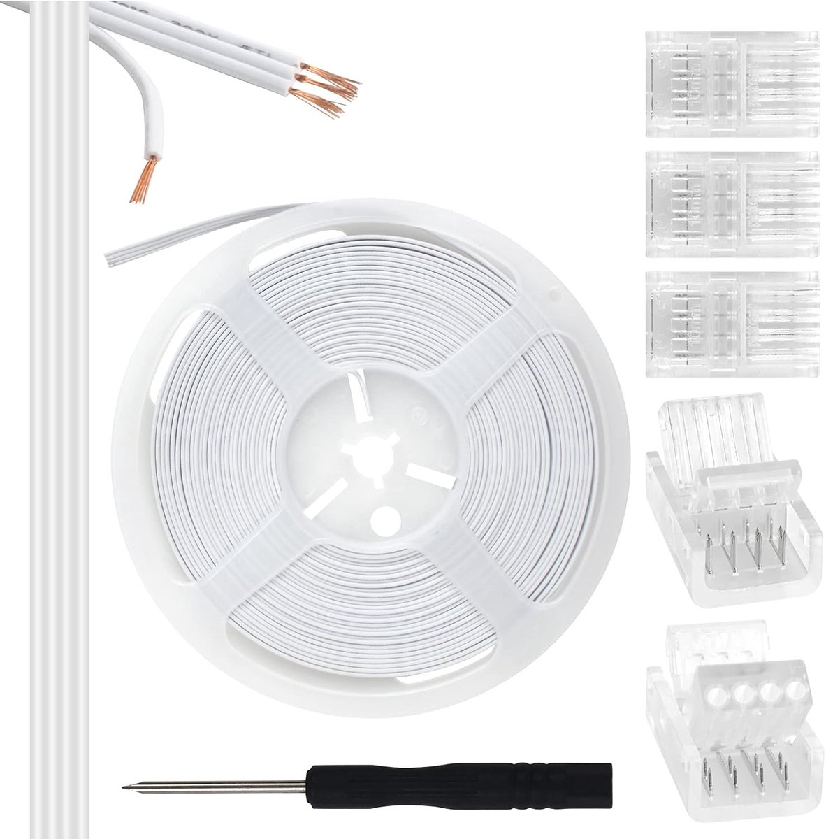 SnelShoppen - 10m RGB Extension Cable en 5 Stuk 4 Pin Connector Kit voor 10mm Brede Waterdichte en Niet-Waterdichte RGBW 5050/3528 LED Strips, Perfect