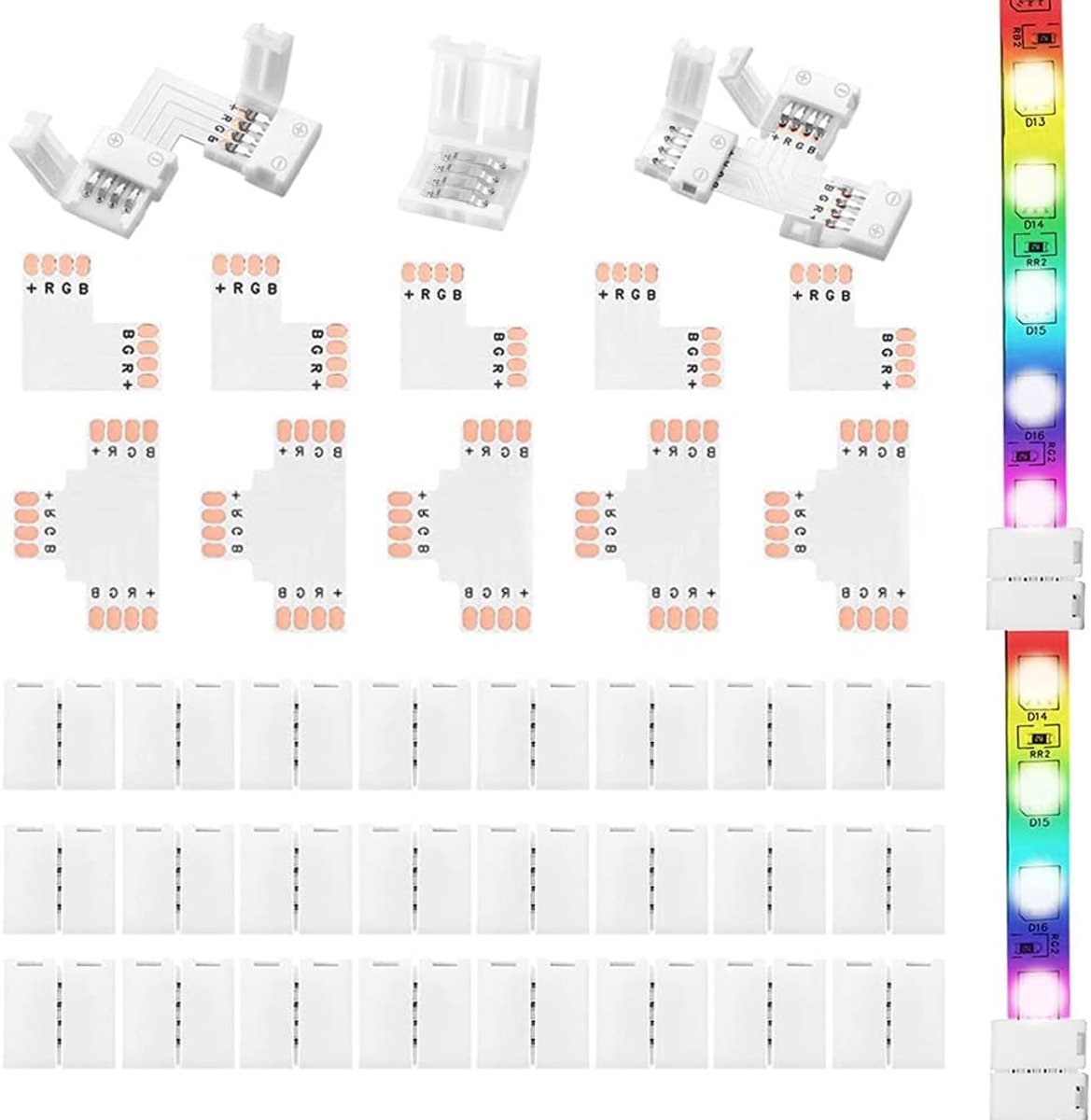 SnelShoppen - LED Strip Connector 4 Pin - 10 mm Hoek Connector - 35 Stuks T-vormige LED Connector voor 5050 3528 RGB LED Strips - Voor Feest, Tuin, Ke