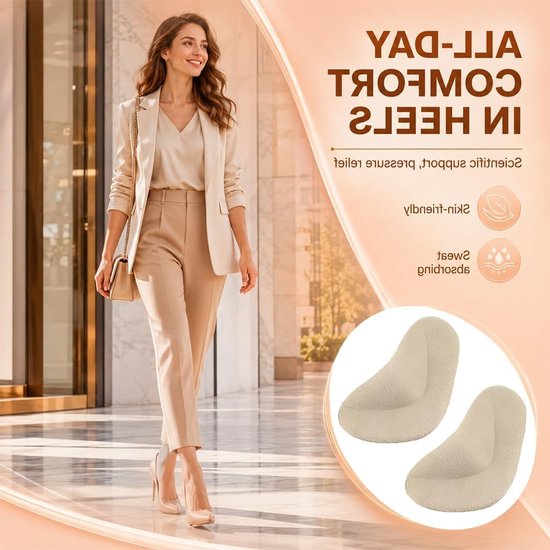 Voetkussens voor platte voeten, zelfklevend, 2 paar, comfortabel, ondersteuning, beige — afbeelding 4