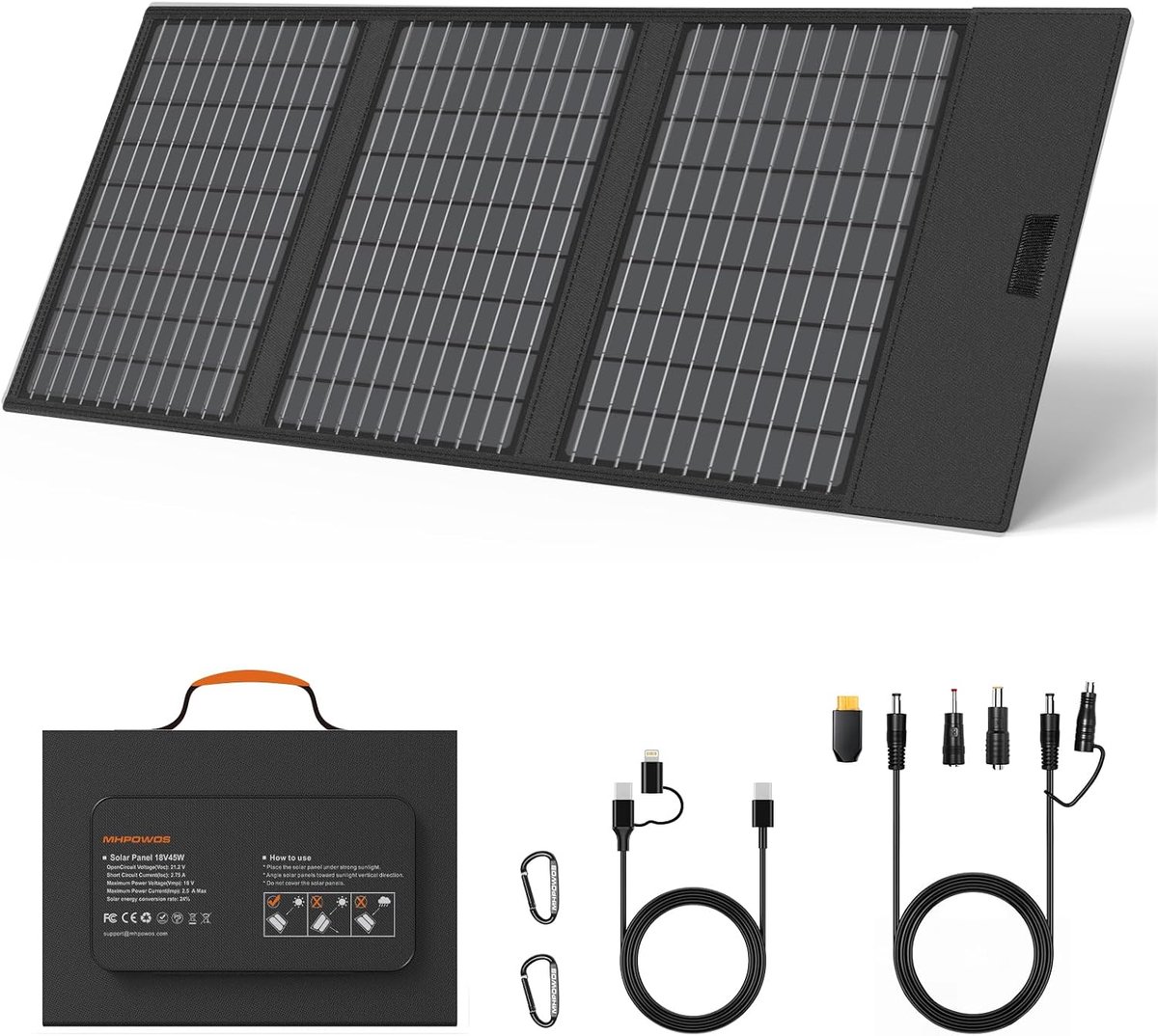 SnelShoppen - Vouwbare Zonnepaneel 45W Solar Charger - Efficiënte 23.5% Conversie - Ideaal voor Camping, Avontuur, Tuin en Elektronica