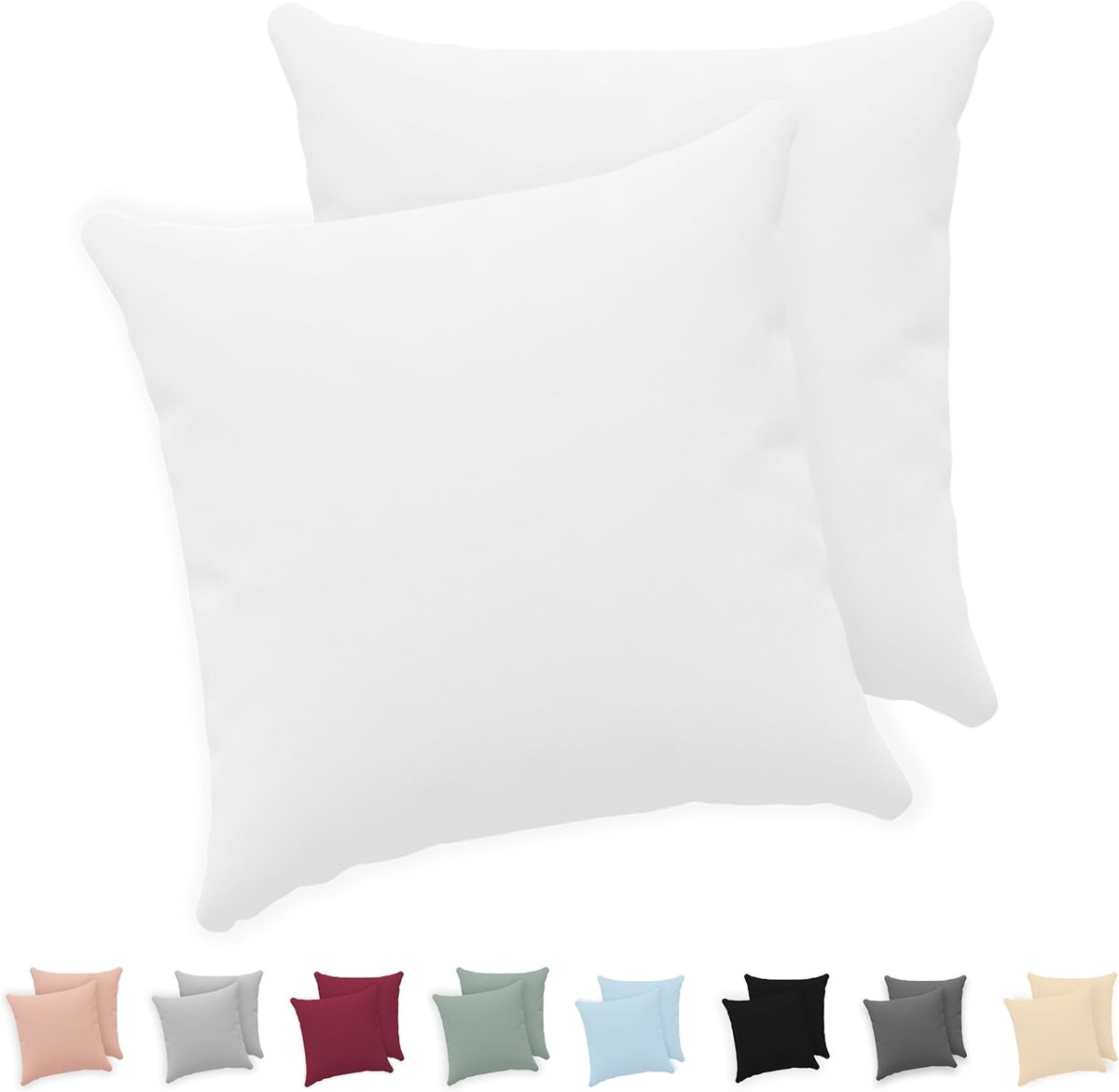 Thijox - Twinzen Kussensloop Set van 2 - 50x50cm - 100% Katoen Jersey 150 GSM - Wit - Kussenhoes met Ritssluiting - Oeko-Tex Gecertificeerd voor Comfo