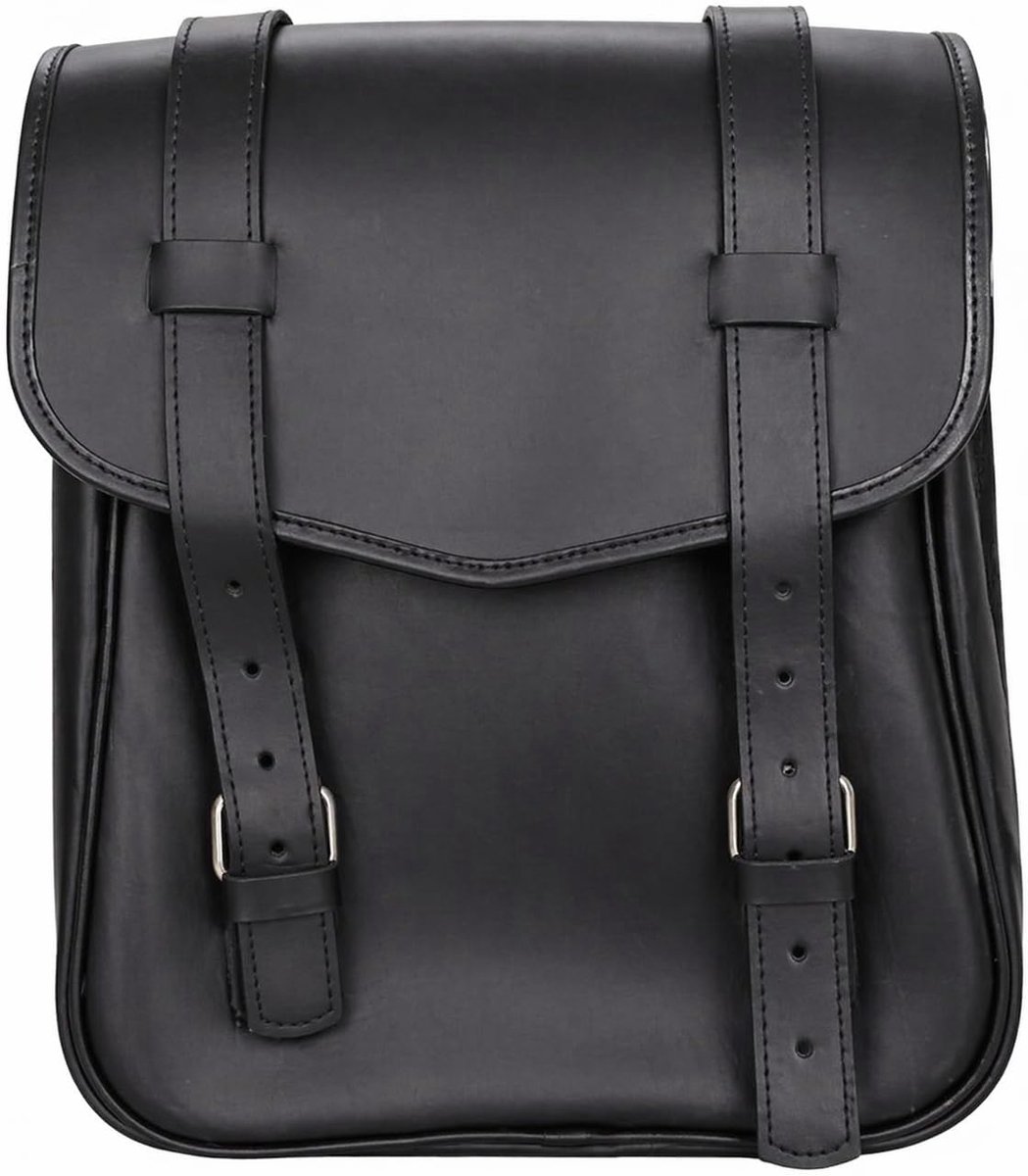 SnelShoppen - Genuine Leather Motor Tool Bag voor Fiets met Bruine Handgreep, Sissy Bar Reis Tas, Zwart Kleur, Duurzaam en Stijlvol voor Motorrijders