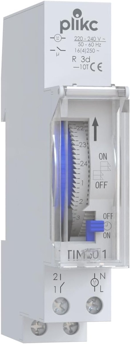 SnelShoppen - Electromechanische Timer TIM501 met Ridders, Dagelijkse Programmatie, DIN-rail 1 Module, 72 Uur Accu Reserve, 220/230V, Voor Thuisgebrui