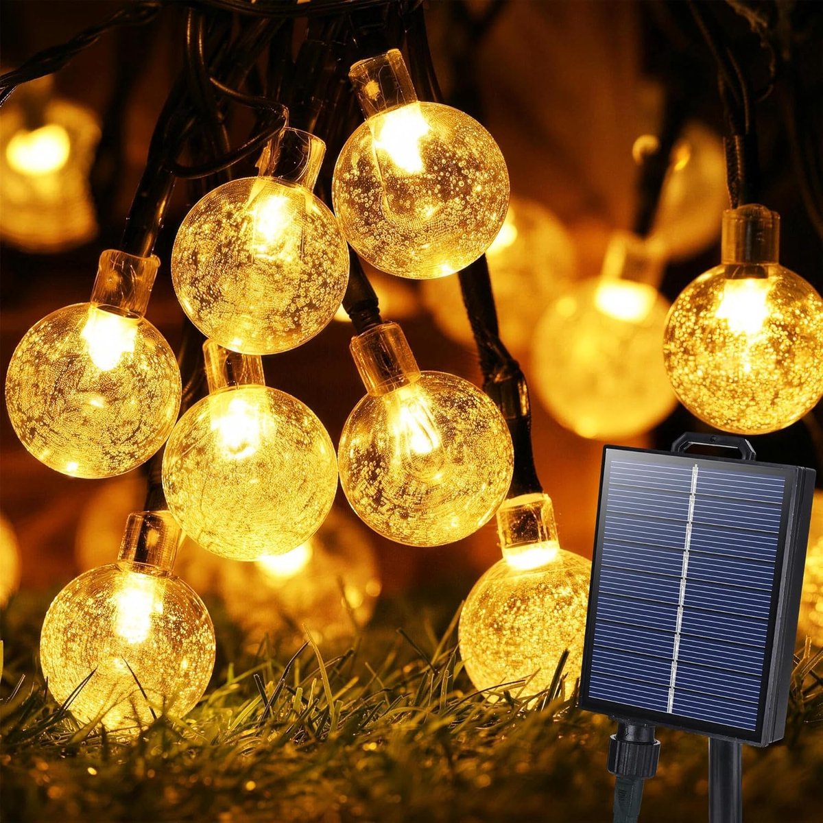 SnelShoppen - Lichtsnoer op Zonne-energie, 60 Warm Witte LED Lampen, Buitenverlichting voor Tuin, Terras, Balkon, Feestdecoratie, IP65 Waterdicht