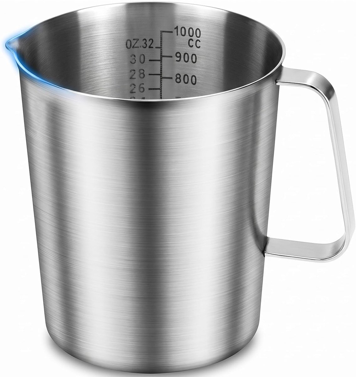 SnelShoppen - Roestvrijstalen maatbeker 1L - 304 RVS maatbeker met maatstrepen en schenkrand voor keuken, bar, restaurant, theewinkel, 1000ml