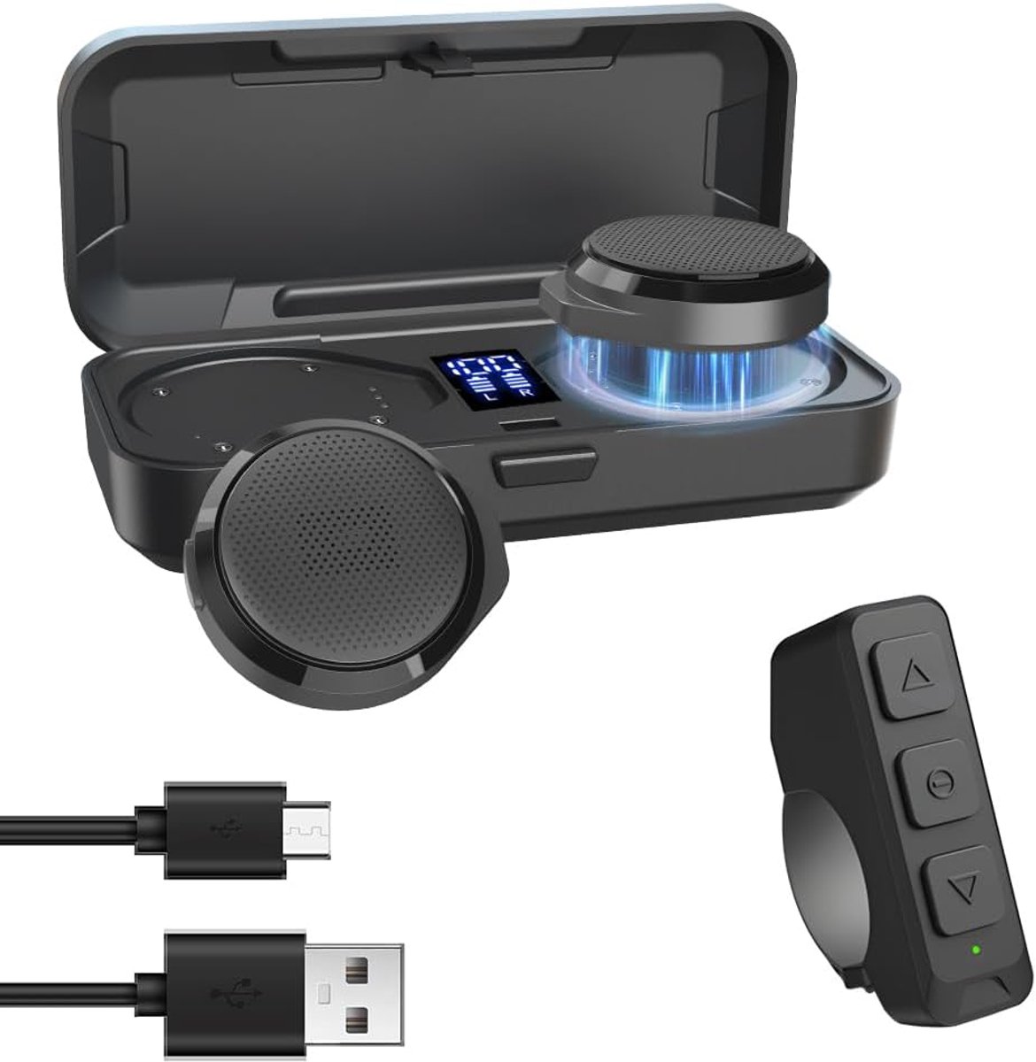 SnelShoppen - Bluetooth Motorhelm Headset met TWS Technologie, Draadloze Installatie, BT5.3 Geluidsisolatie, 1900mAh Batterij met 50+ Uur Speeltijd vo