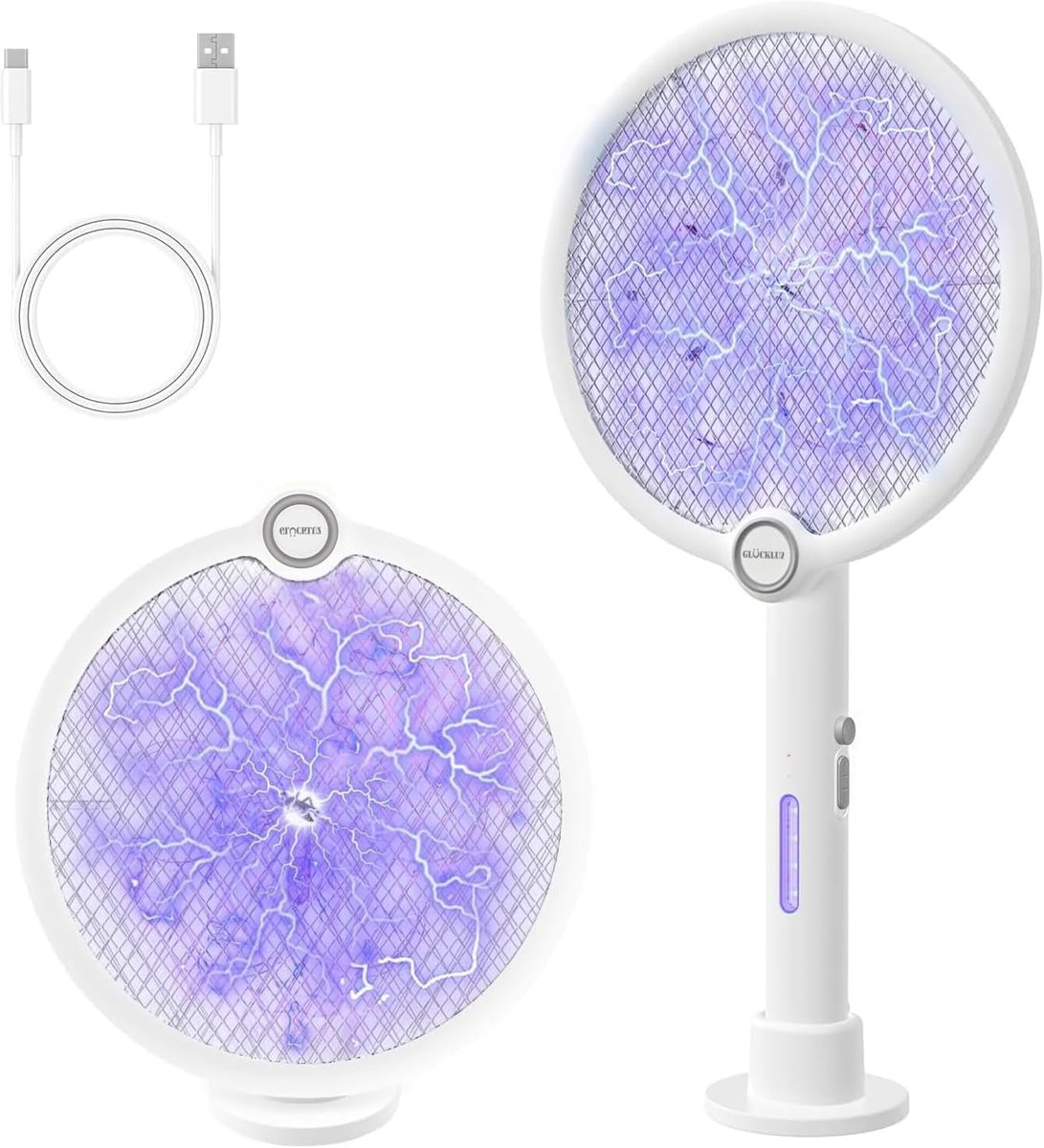 SnelShoppen - Elektrische Vliegenmepper 2-in-1 met UV-Lamp en Handmatige Modus - Draadloos, Oplaadbaar 1800mAh - Ideaal voor Tuin, Camping, Feest - Wi